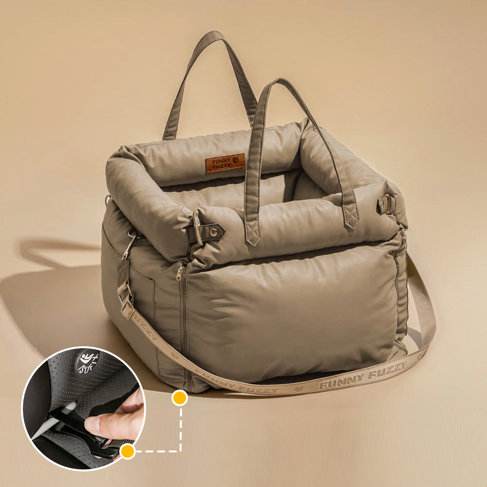Lit rehausseur de luxe pour siège d'auto pour chien en similicuir - Urban Voyager