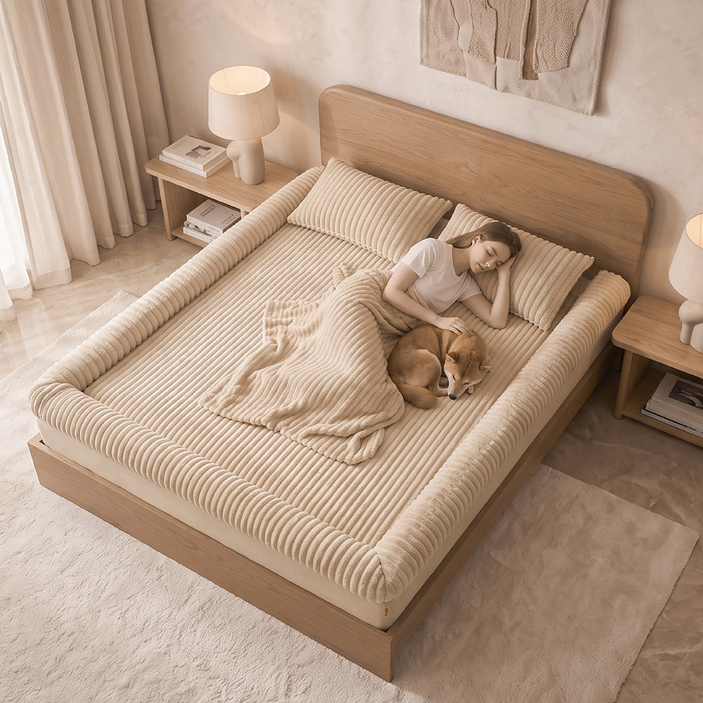 Plush Ribbed Bolster Fitted Sheet Mattress Cover - Cozy Nest