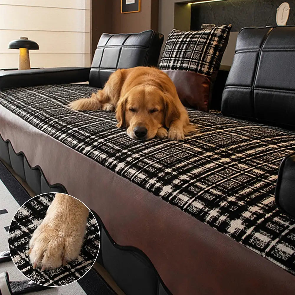 Vintage Chenille Sofa Protector with Faux Leather Panels Non-Slip Couch Cover