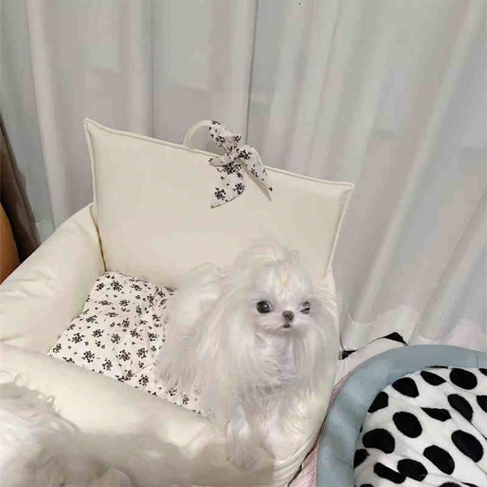 Lit pour chien en similicuir floral vintage, imperméable, anti-rayures, pour chiot