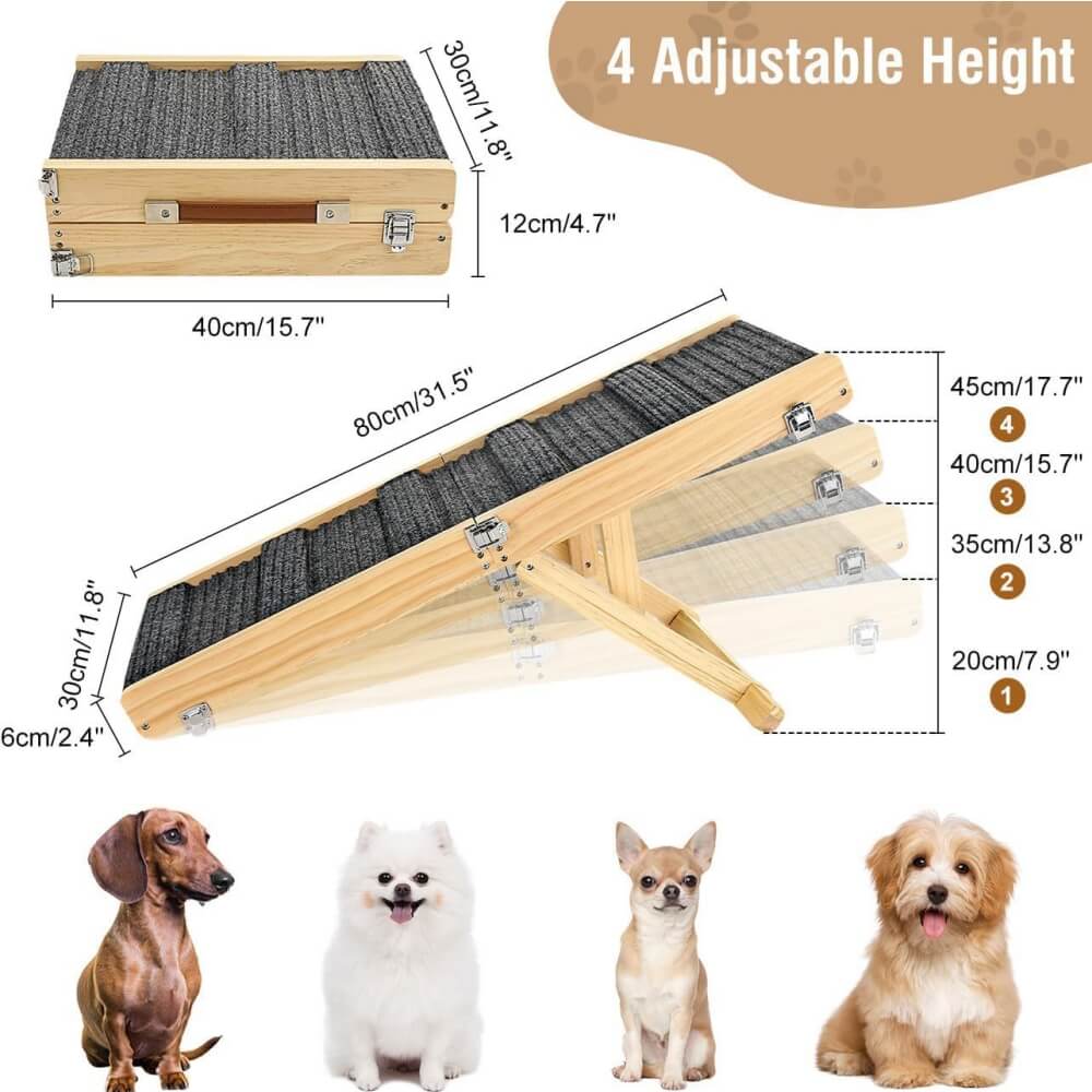 Wooden Dog Ramp 4 Levels Height Adjustable Foldable Dog Stairs