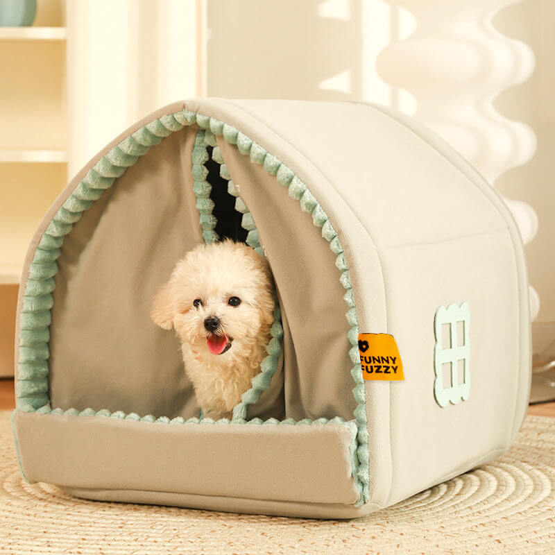 thumbnail image 2 of 2-in-1 Foldable Dog House Indoor Bed With Removable Cushion - Warm Cat Cave For Small Pets 2 of 12
