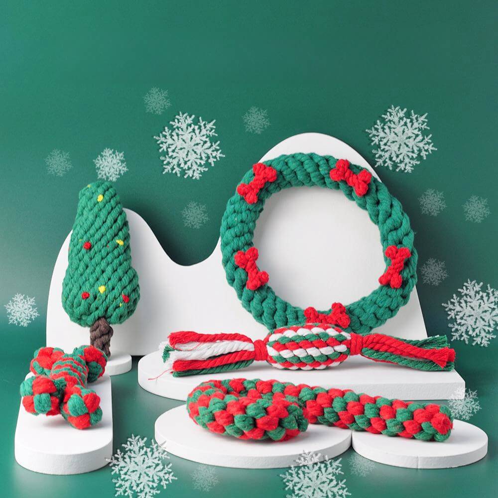 Christmas Cotton Rope Toy Chew Resistant Luxury Dog Gifts Teething Toys Set