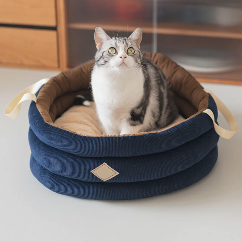 Corduroy Soft Pet Carrier Bag Cat Basket Bed - FunnyFuzzy