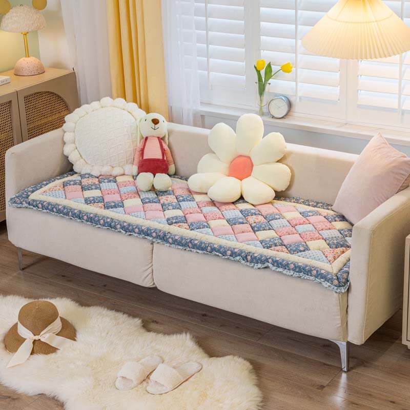 Floral Handmade Pure Cotton Protective Couch Cover