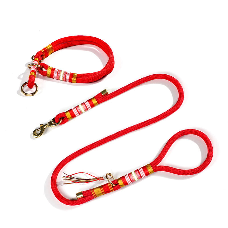 Hand-knitted Braided Rope No Pull  Dog Training Leash & Collar