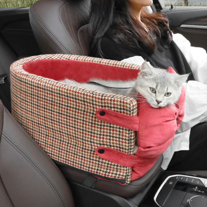 Houndstooth Lookout Console Bow Tie Pet Car Seat-FunnyFuzzy