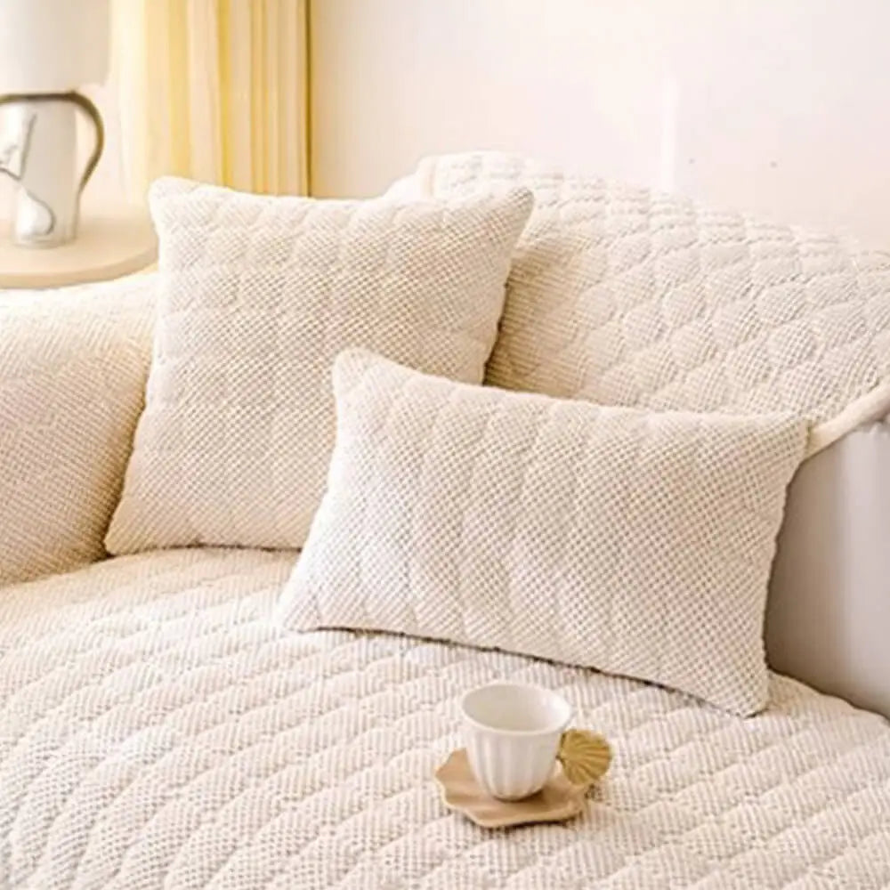Cozy Quilted Grid Corduroy Thickened Anti-Slip Couch Cover