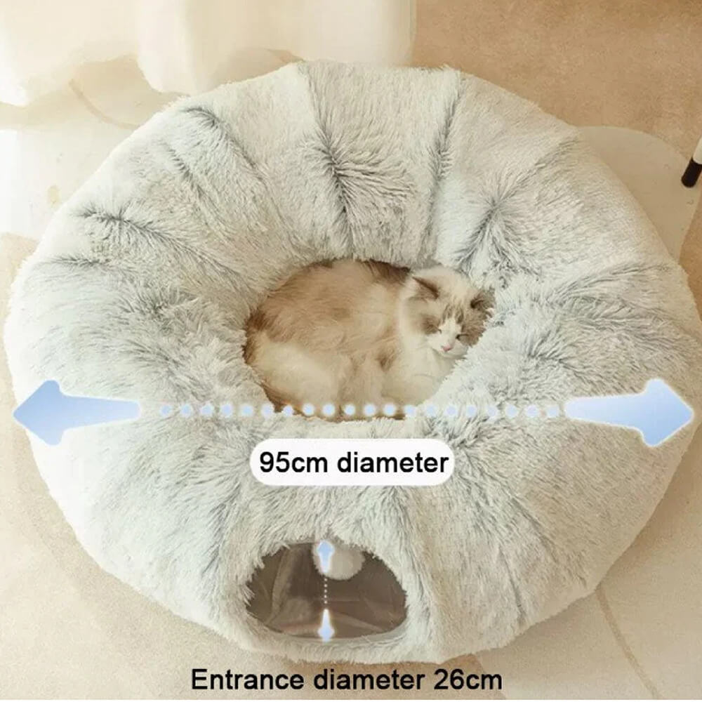 2 in 1 Foldable Indoor Soft Round Cat Tunnel Bed - FUNNYFUZZY