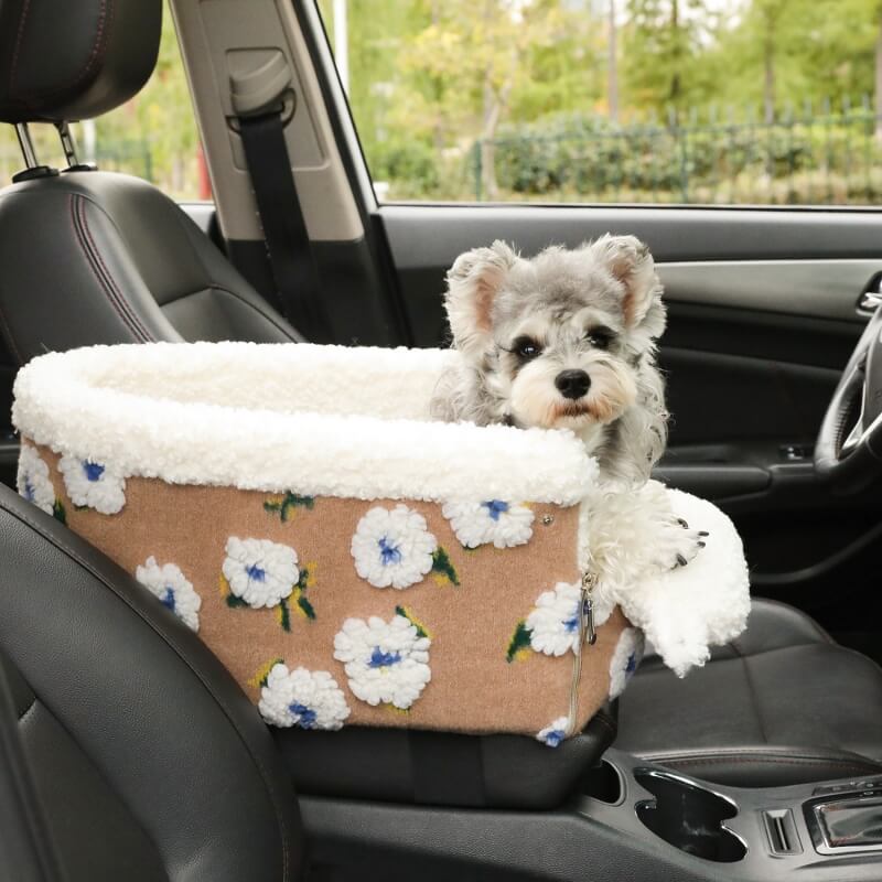 Flower Wool Fleece Dog Car Safety Seat Central Console Pet Car  Seat-Funnyfuzzy