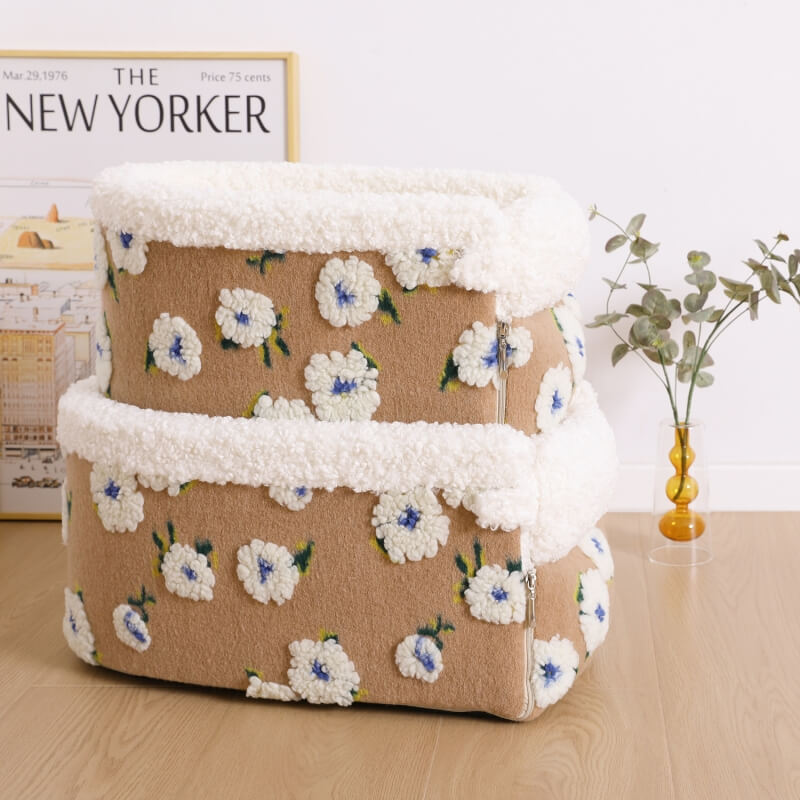 Flower Wool Fleece Dog Car Safety Seat Central Console Pet Car Seat - FUNNYFUZZY