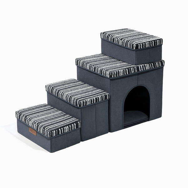 Foldable Dog Stairs with Storage and Condo - Funnyfuzzy SnugNest