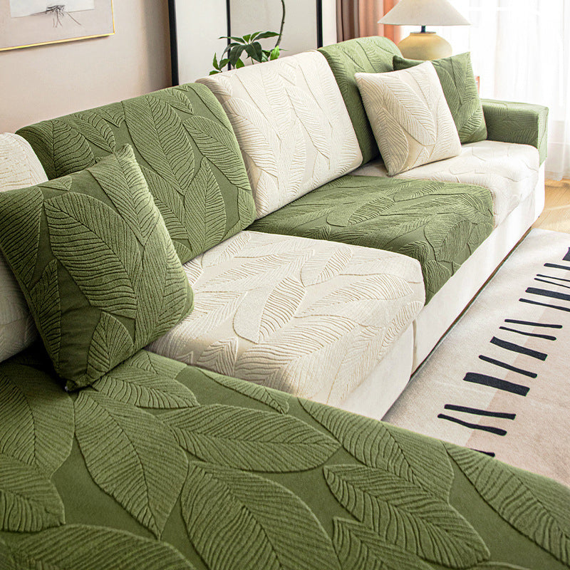 Moderner, wasserfester, kratzfester Stretch-Couchbezug aus Jacquard mit Blattmuster