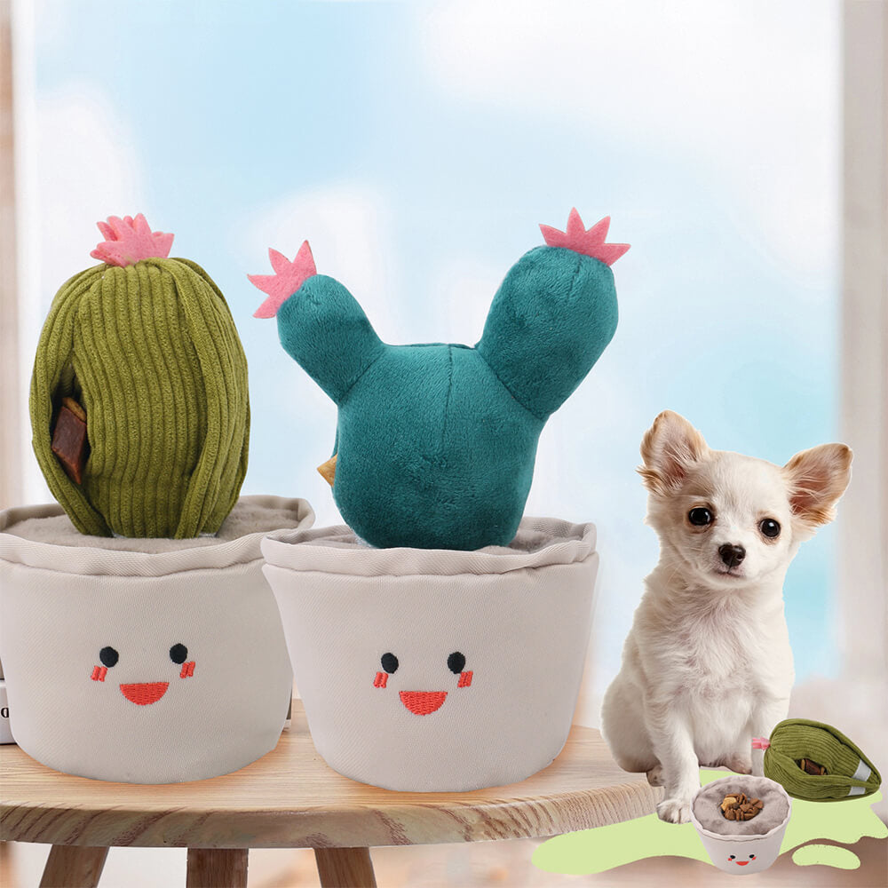 Cactus Plush Squeaky Dog Toy  Slow Feeder Interactive Toy