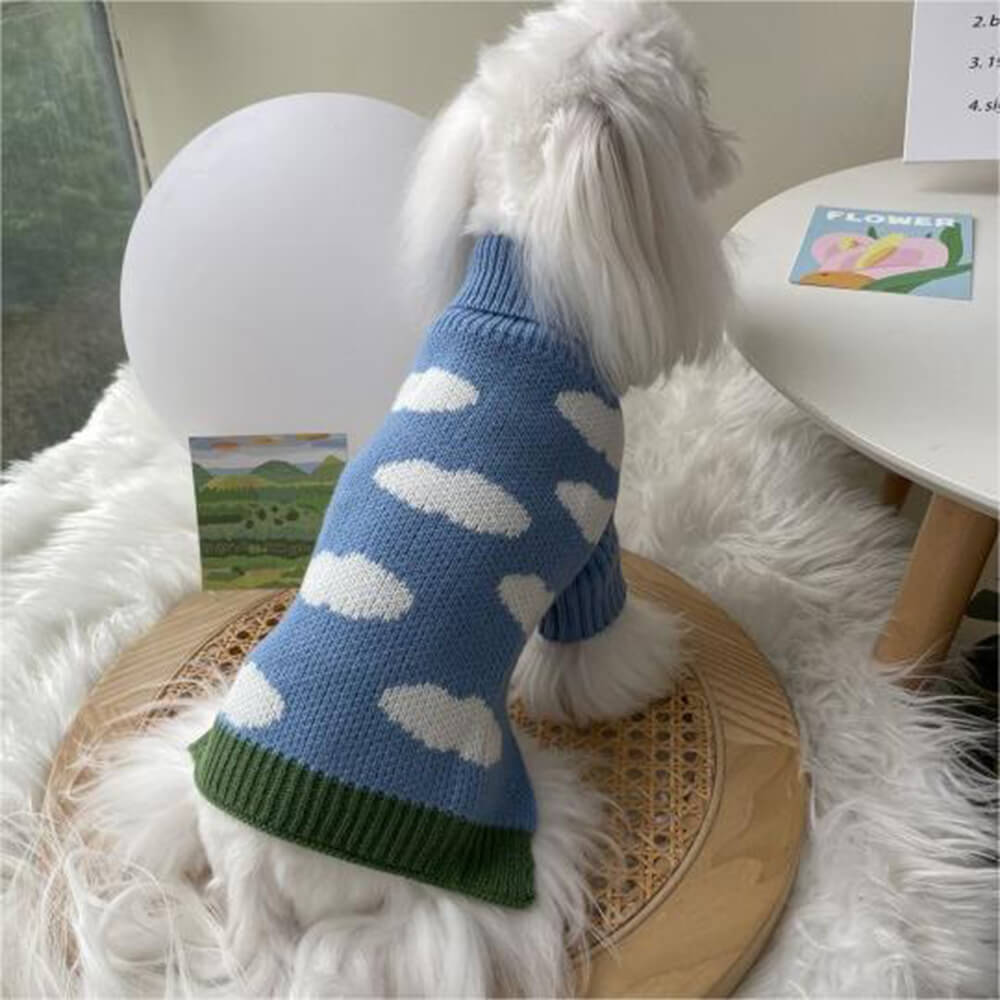 Sky Cloud Warm Turtleneck Dog Sweater Matching Socks For Dogs And Owners