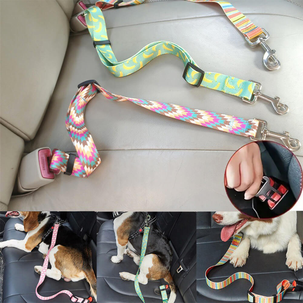 Adjustable Printed Nylon Dog Leash Pet Car Seat Belt