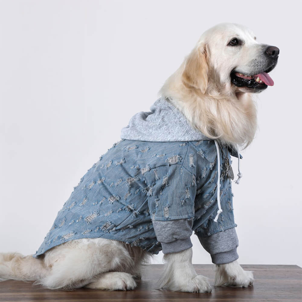 Handsome Ripped Denim Dog Hoodie Jacket Shirt Clothes