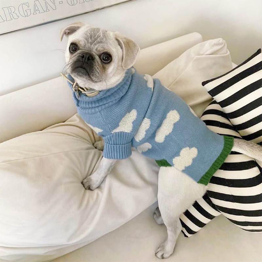 Sky Cloud Warm Turtleneck Dog Sweater Matching Socks For Dogs And Owners