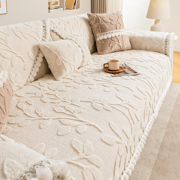 Rama jacquard elegante peluche decorativo cubierta de sofá sin deslizamiento