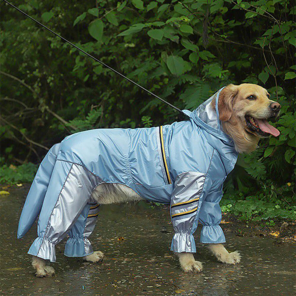 Four-Legged Tail Coverage Waterproof  Reflective Strap Dog Raincoat