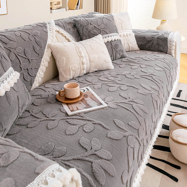 Rama jacquard elegante peluche decorativo cubierta de sofá sin deslizamiento