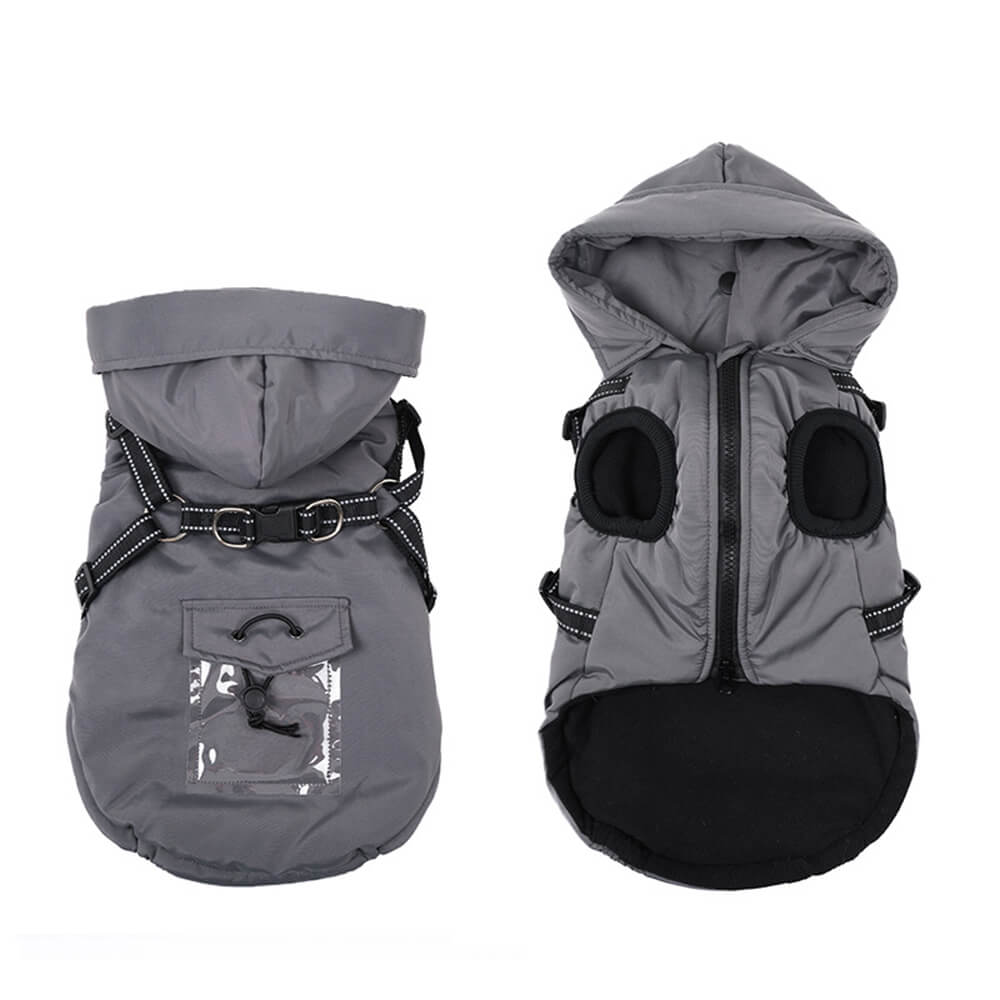 Adjustable Insulated Cozy Hooded Dog Harness Jacket