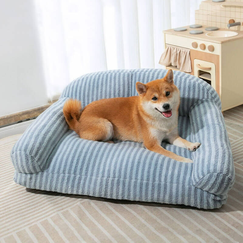 Trendy Striped Faux Lambswool Double Layer Dog & Cat Sofa Bed - FunnyFuzzy