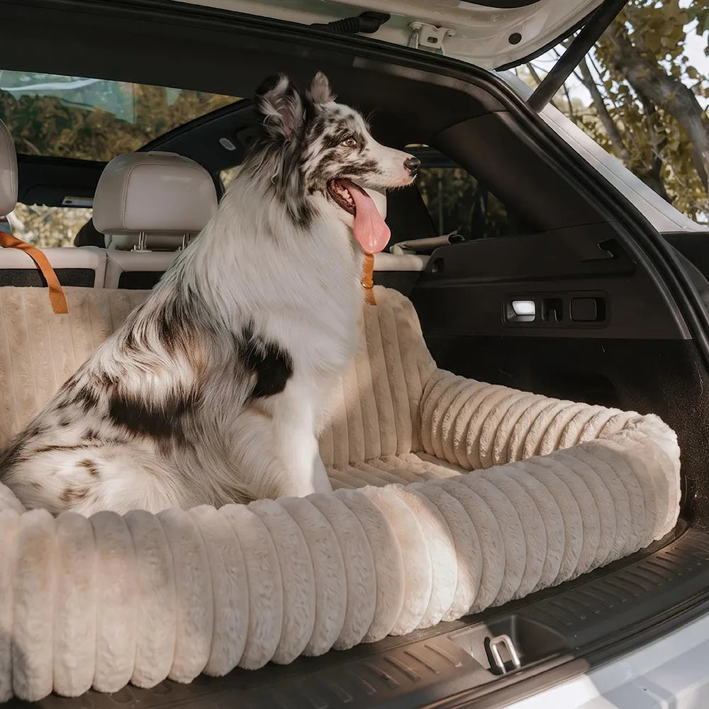 Waterproof Ribbed Plush Bolster Dog Car Seat Bed with Safety Tethers