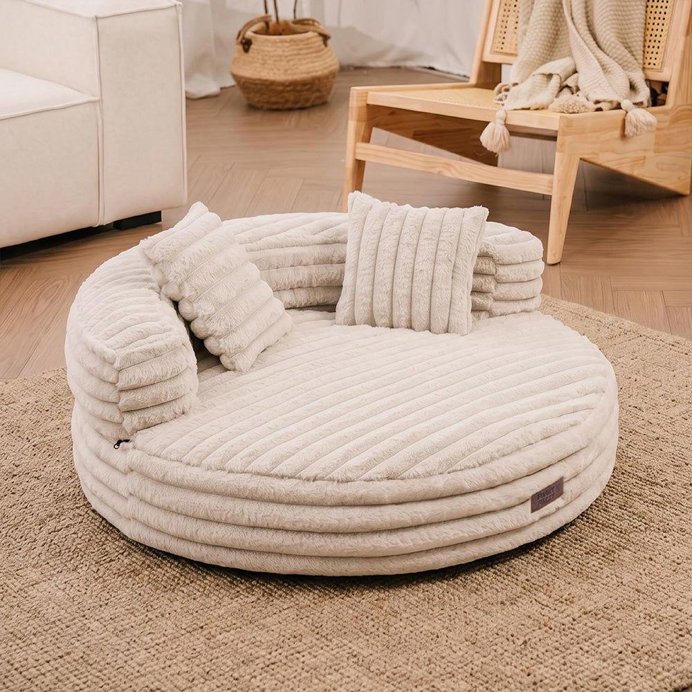 Ultra-Soft Ribbed Plush Removable Donut Orthopedic Dog Bed with Pillow