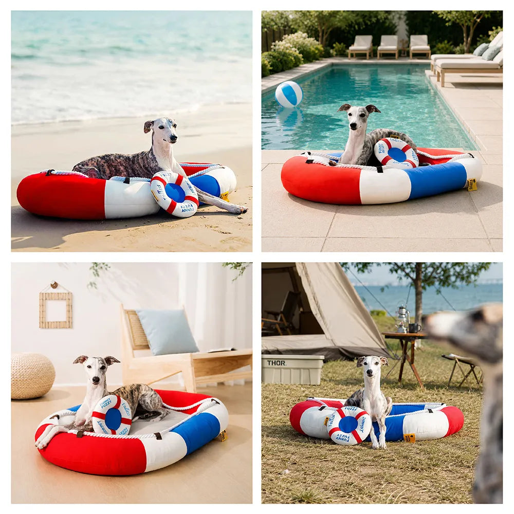 Cama para mascotas en forma de bote impermeable de enfriamiento de verano con almohada-balsa de enfriamiento