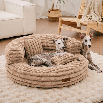 Ultra-Soft Ribbed Plush Removable Donut Orthopedic Dog Bed with Pillows - Cozy Nest