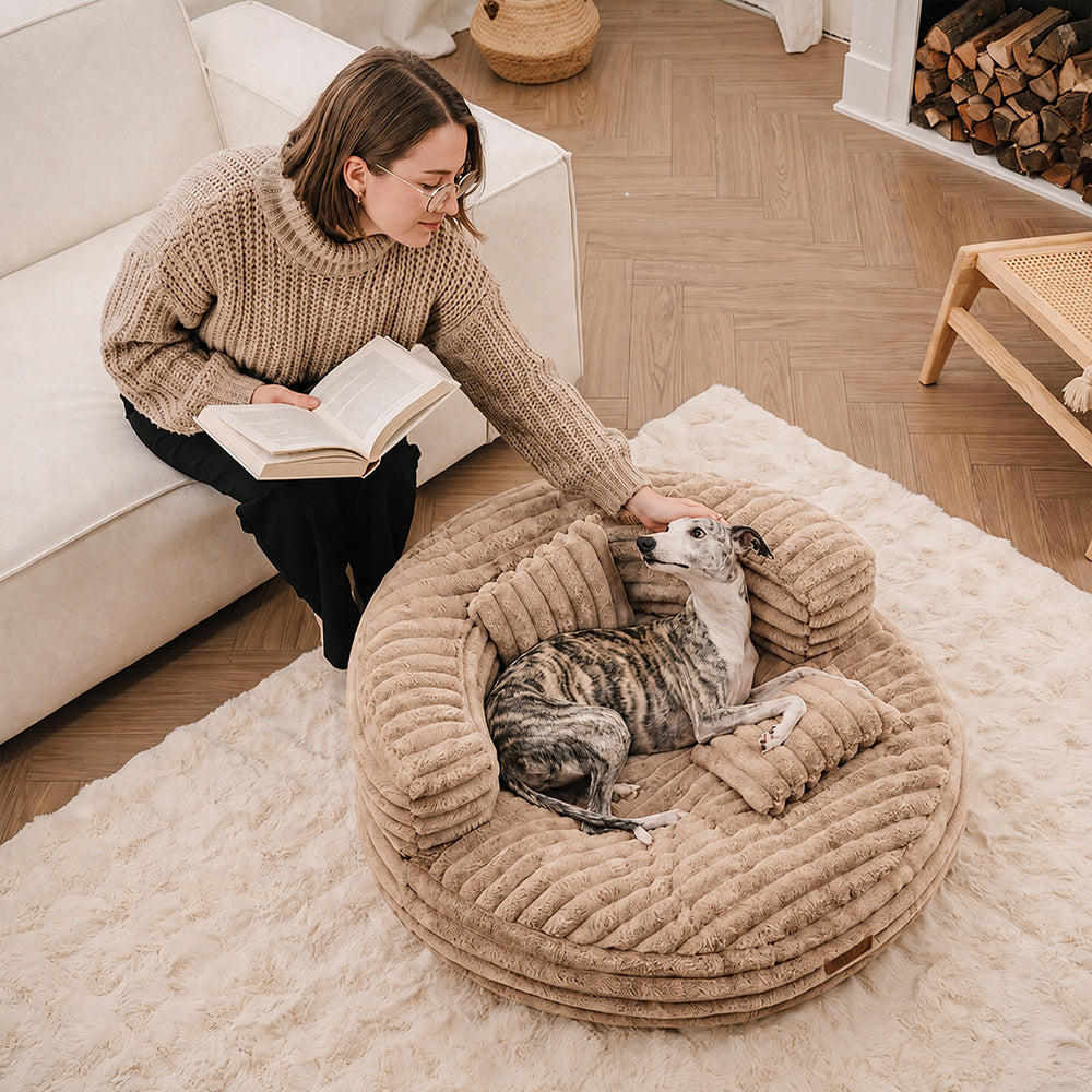 Ultra-Soft Ribbed Plush Removable Donut Orthopedic Dog Bed with Pillows - Cozy Nest