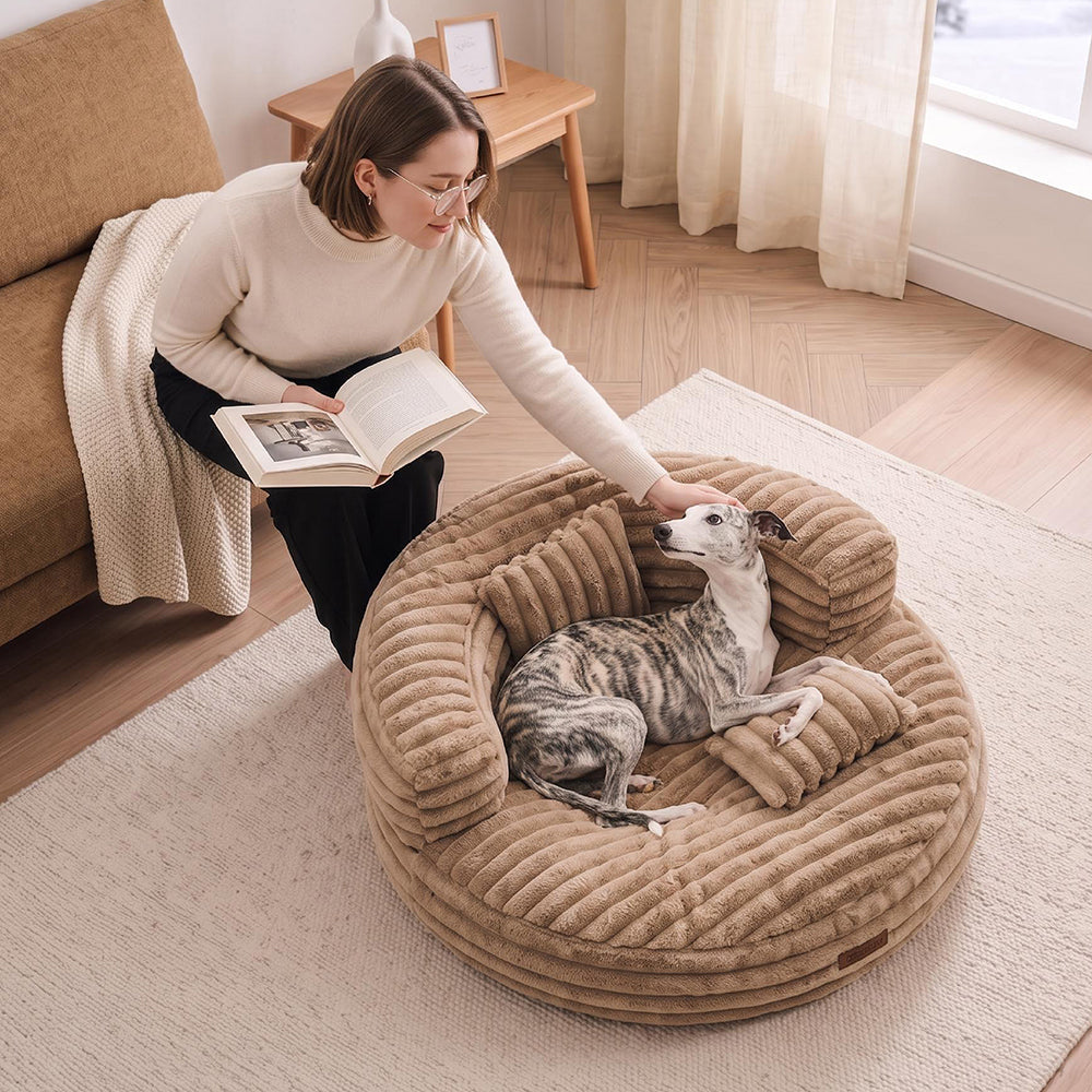Ultra-Soft Ribbed Plush Removable Donut Orthopedic Dog Bed with Pillows - Cozy Nest