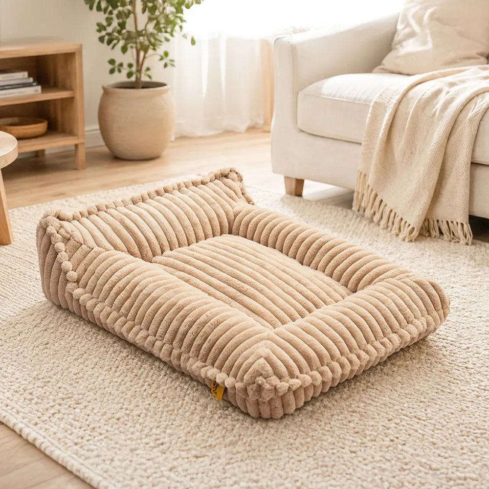 Ribbed Plush Orthopedic Bolster Dog Sofa Bed - Cozy Nest