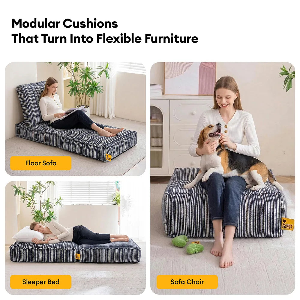 SnugNest Textured Stripe Storage Ottoman Dog Bed