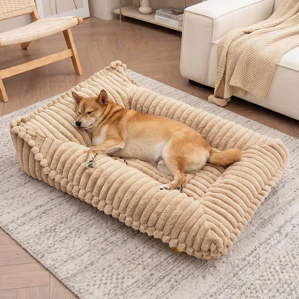 Ribbed Plush Orthopedic Bolster Dog Sofa Bed - Cozy Nest