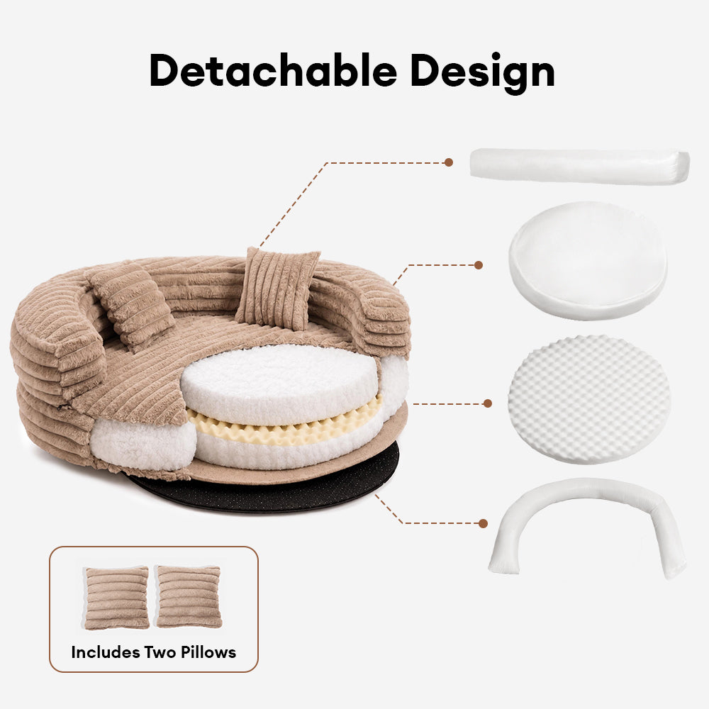 Ultra-Soft Ribbed Plush Removable Donut Orthopedic Dog Bed with Pillows - Cozy Nest