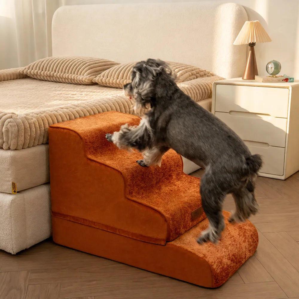 Plush Velvet 2-in-1 Foam Dog Stairs & Pet Mat for Bed