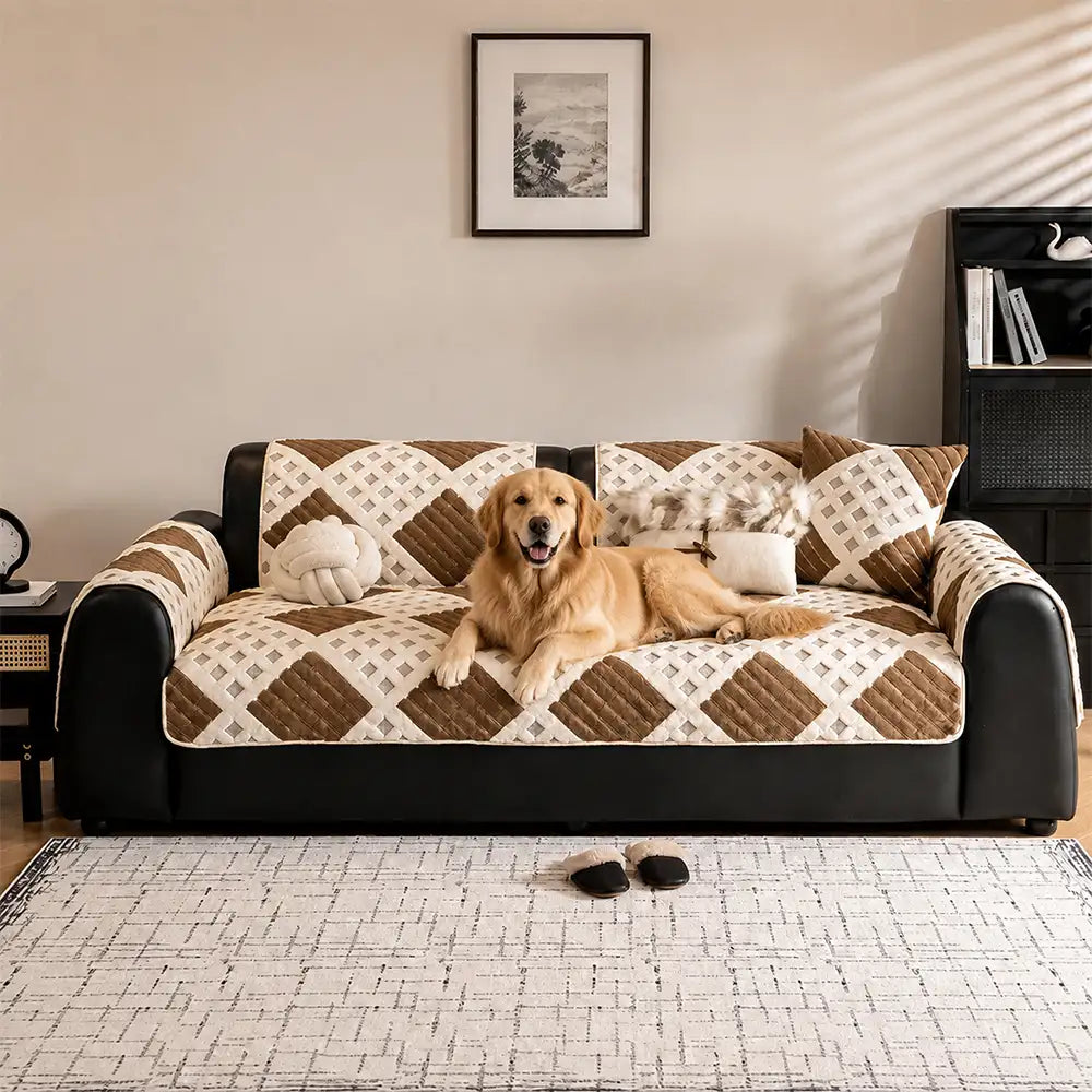 Thick Waffle-Textured Plush Non-Slip Couch Cover