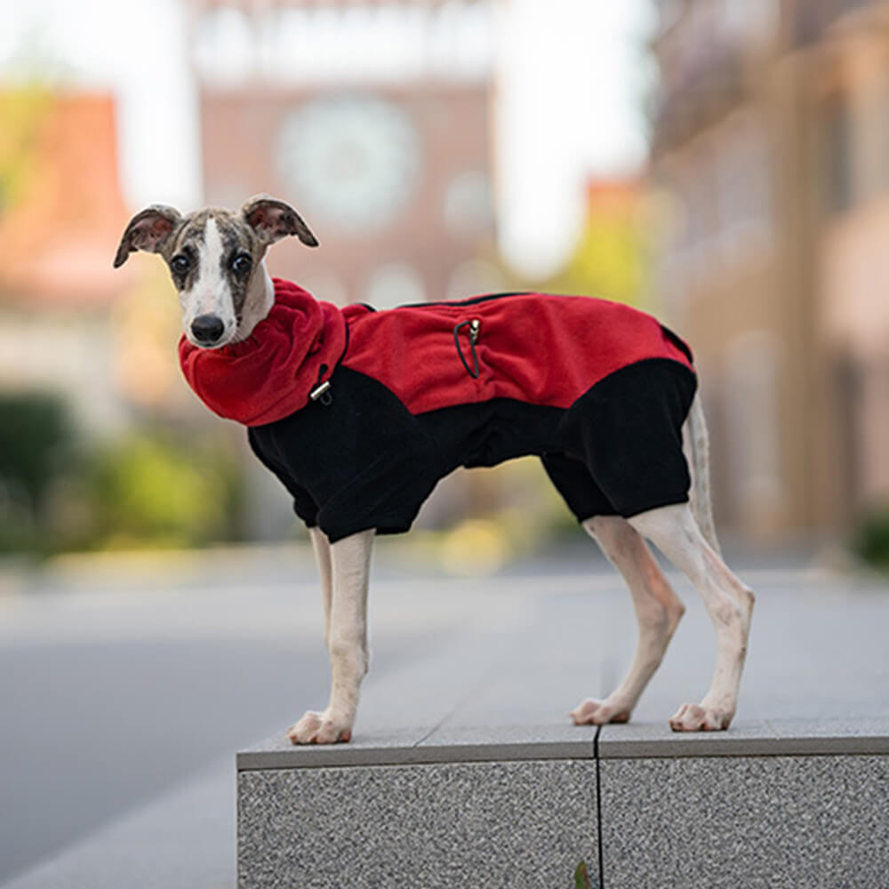 Vollständig bedeckender Hunde-Einteiler aus Polarfleece mit abnehmbarem Halsband