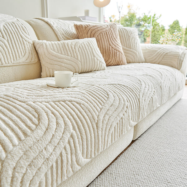 Soft Plush Geometric Textured Non-Slip Couch Cover