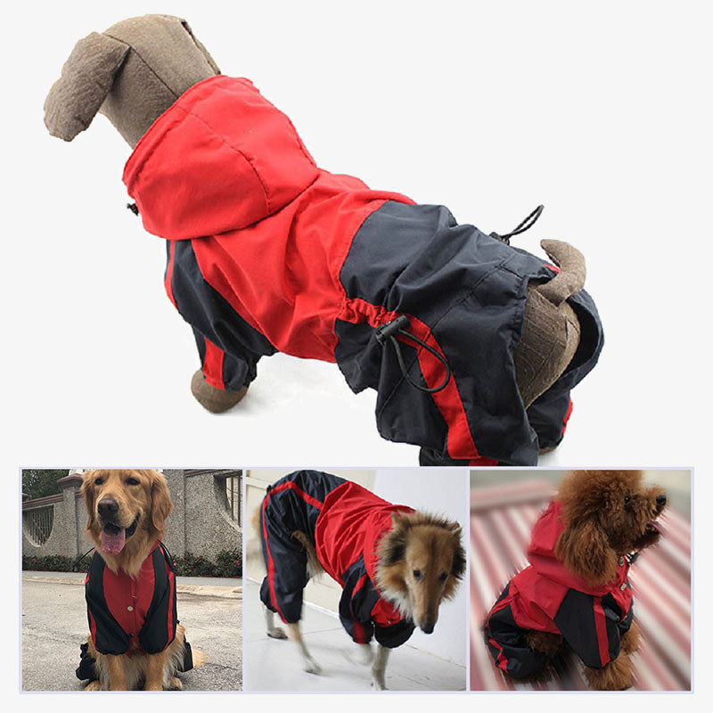 Manteau imperméable à couverture complète pour chien en tissu Oxford avec pattes et capuche