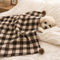 Cozy Reversible Plaid Plush Pet Throw Blanket with Pom-Poms