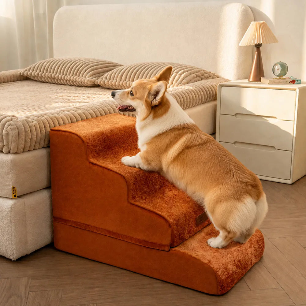 Plush Velvet 2-in-1 Foam Dog Stairs & Pet Mat for Bed
