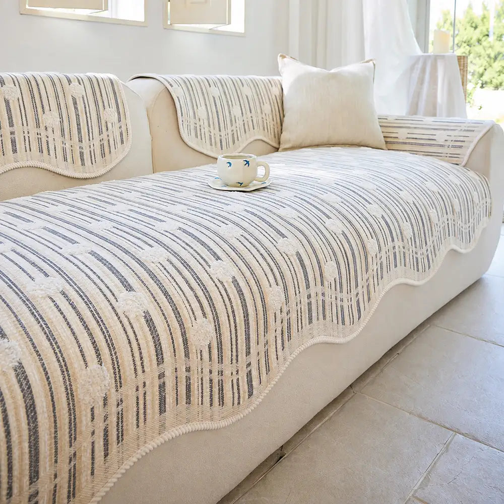 Modern Textured Striped Chenille Non-Slip Couch Cover
