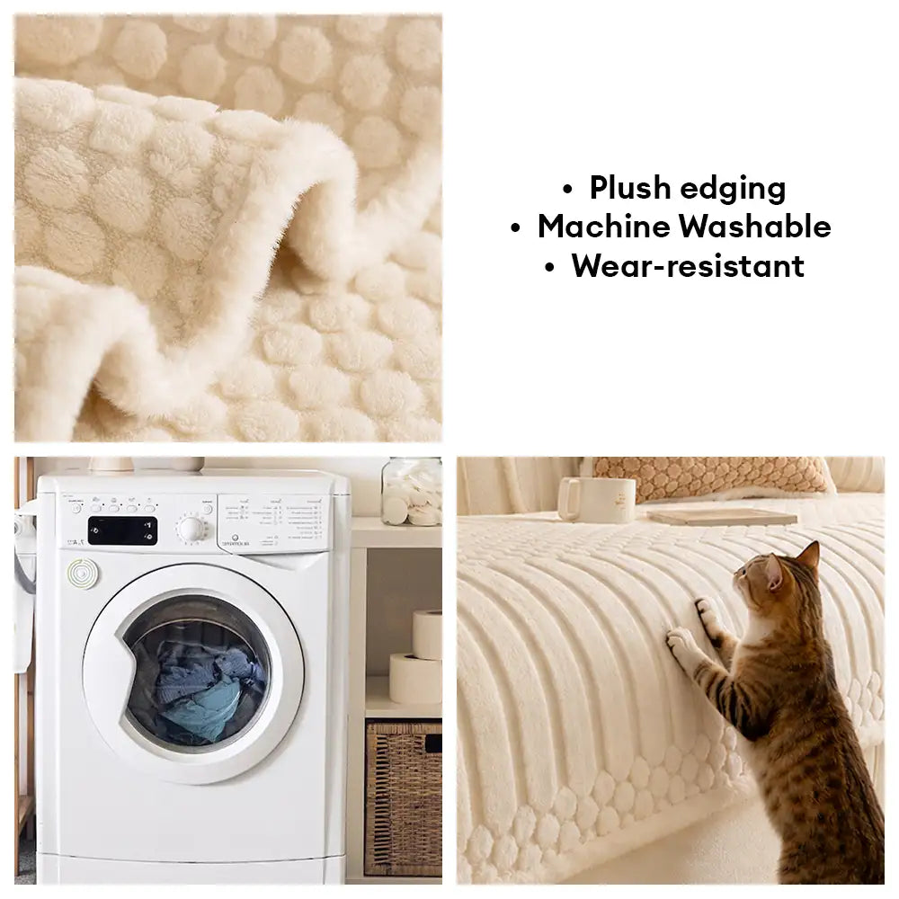 Striped & Bubble-Textured Plush Non-Slip Couch Cover