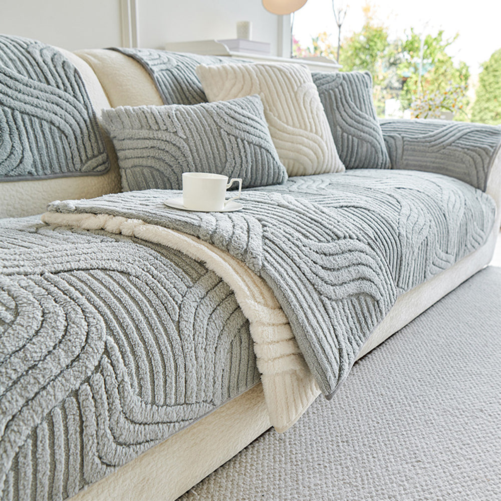 Soft Plush Geometric Textured Non-Slip Couch Cover