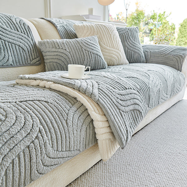 Soft Plush Geometric Textured Non-Slip Couch Cover