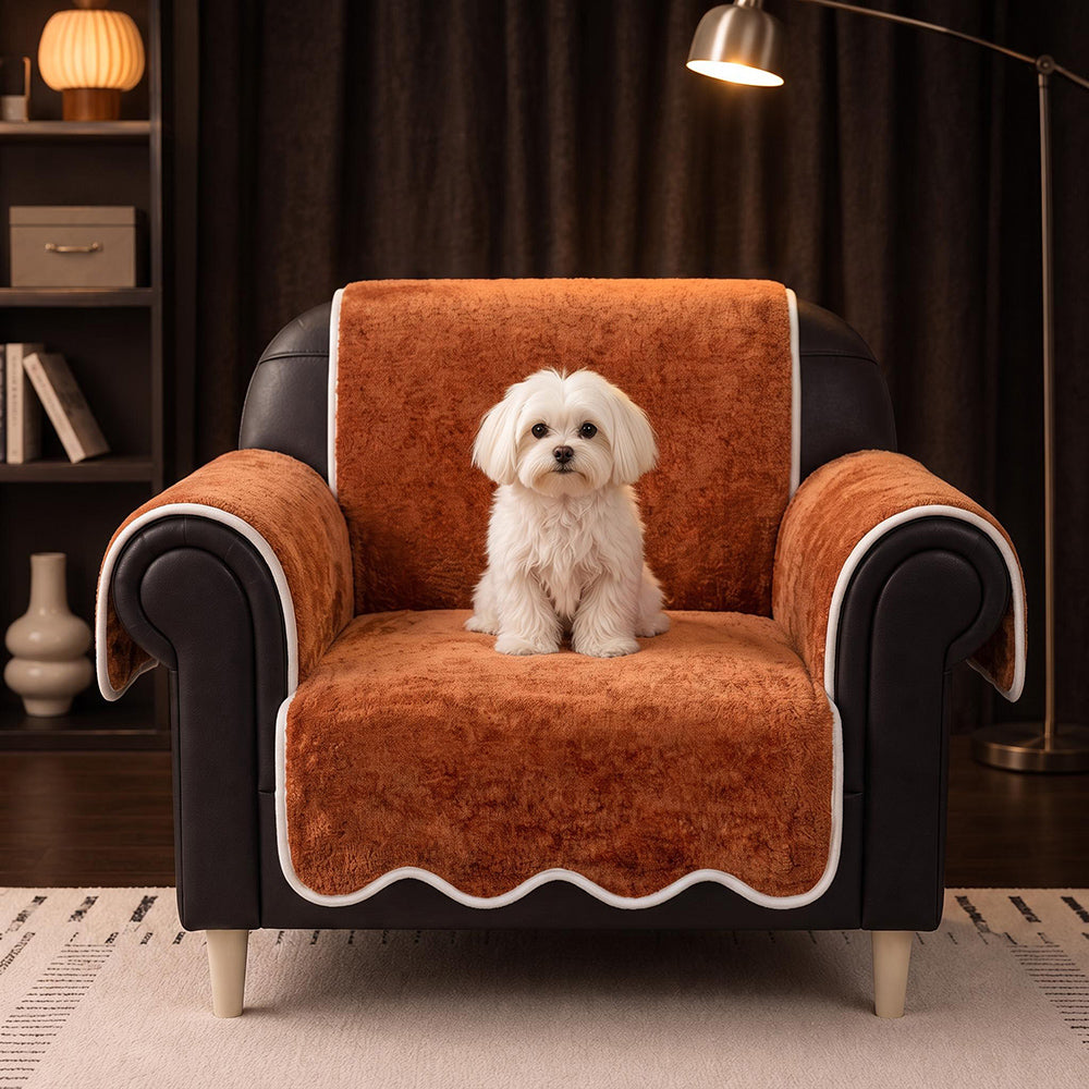 Waterproof Plush Velvet Contrast Wavy Edge Couch Cover