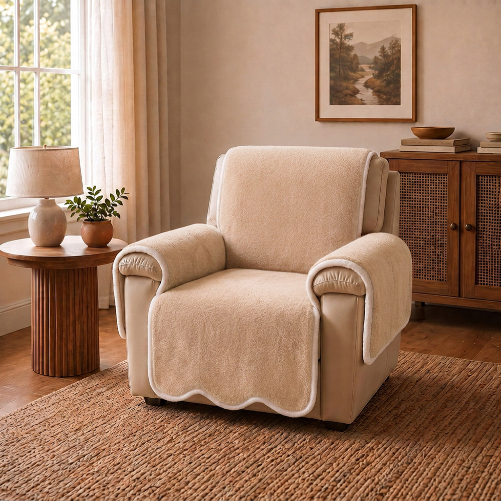Waterproof Plush Velvet Contrast Wavy Edge Couch Cover